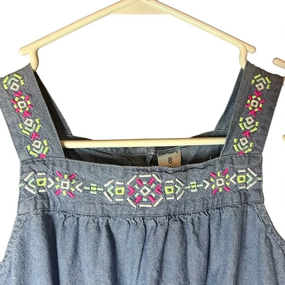 Carters chambray tunic tank top shirt embroidered back buttons cotton size 8